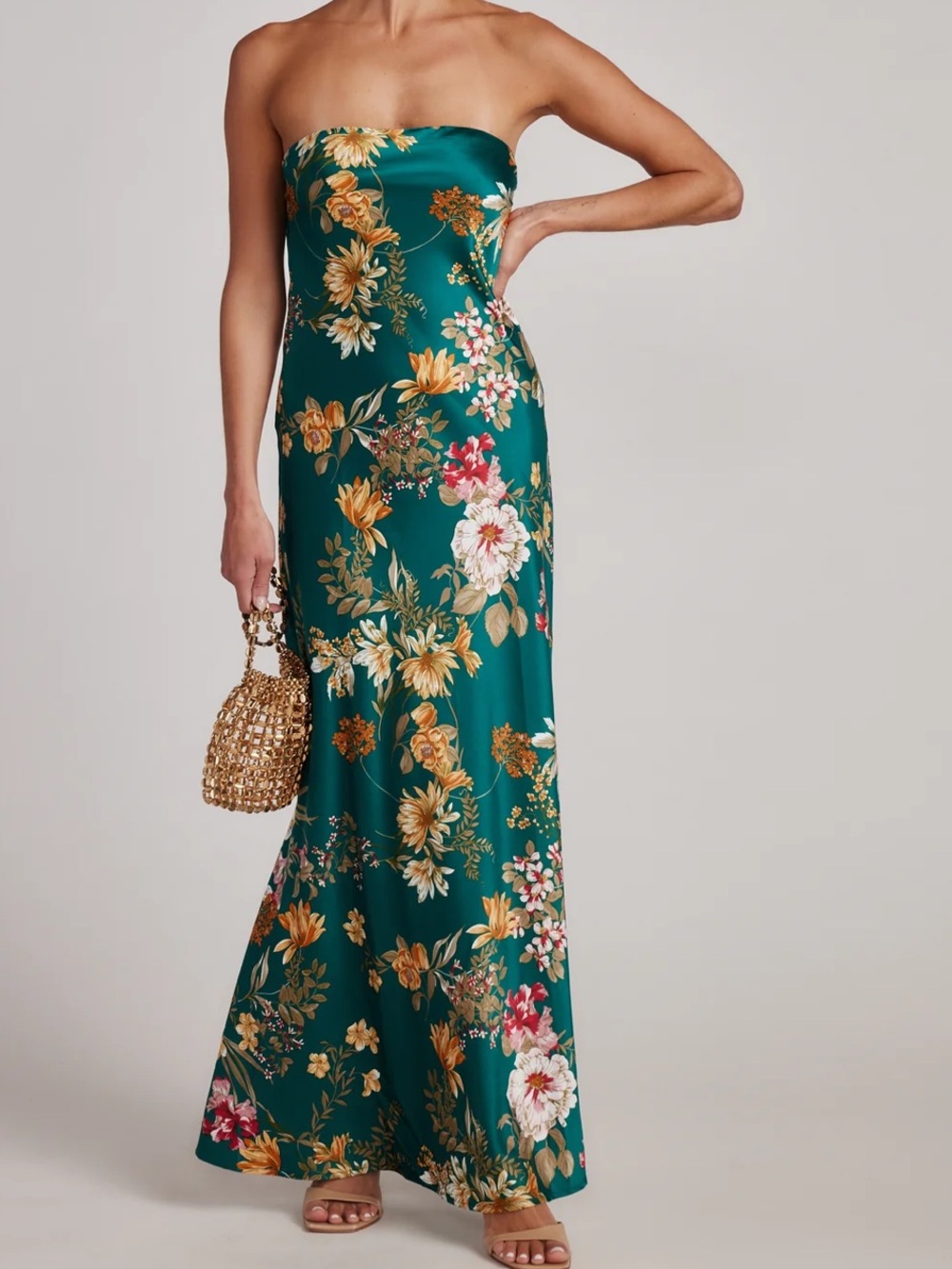 12th Tribe Teal Strapless Floral Maxi Dress - Picture 1 of 7